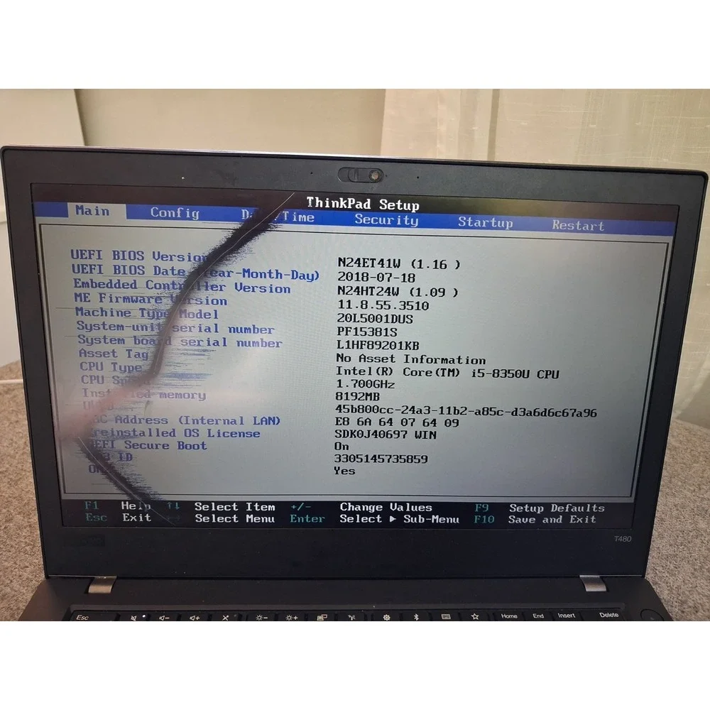 CRACKED SCREEN🚨Lenovo ThinkPad T480s /i5-8350U / 8GB RAM / 240GB SSD *BROKEN*